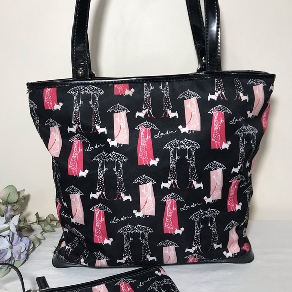 Lulu Guinness London Dog Print Black Tote & Wallet - Picture 4 of 7